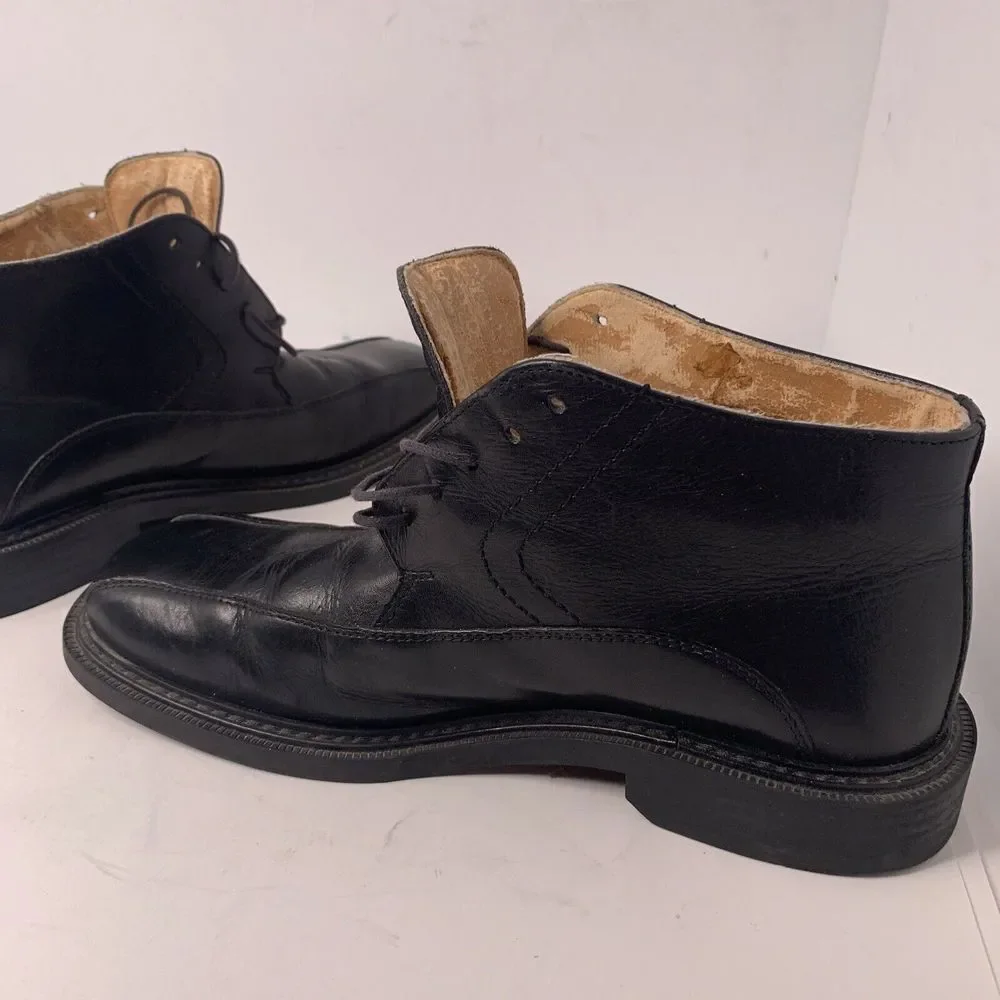 Skechers Mens Size US 8.5 EU 42 Black Leather Square Toe‎ Lace Up Ankle Boots